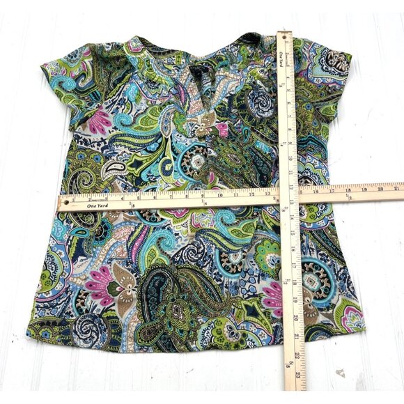 Talbots Petite Womens 2P Multicolor Paisley Short Sleeve Blouse - Picture 3 of 5